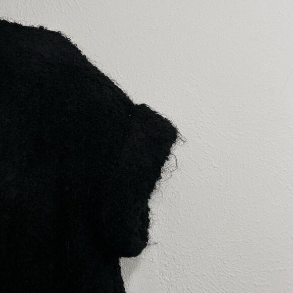 VINCE Sz M Alpaca Mohair Button Cardigan Sweater Coat Black Short Sleeve Woolly - Picture 5 of 12